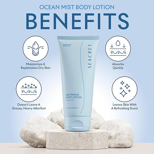 SEACRET Loción corporal (Softening Body Lotion) - Hidratante para piel seca, enriquecida con minerales del mar Muerto, perfumada, 6.8 onzas líquidas