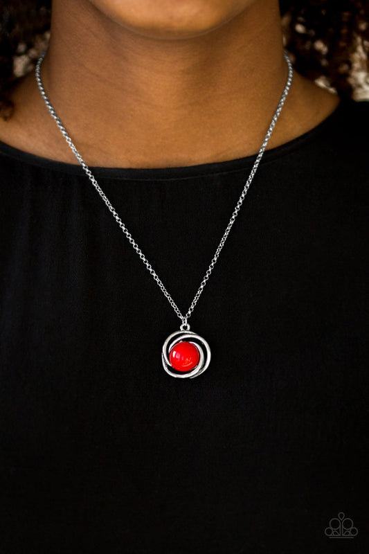 "Ripple Effect" Red Bead Silver Pendant Necklace & Earring Set