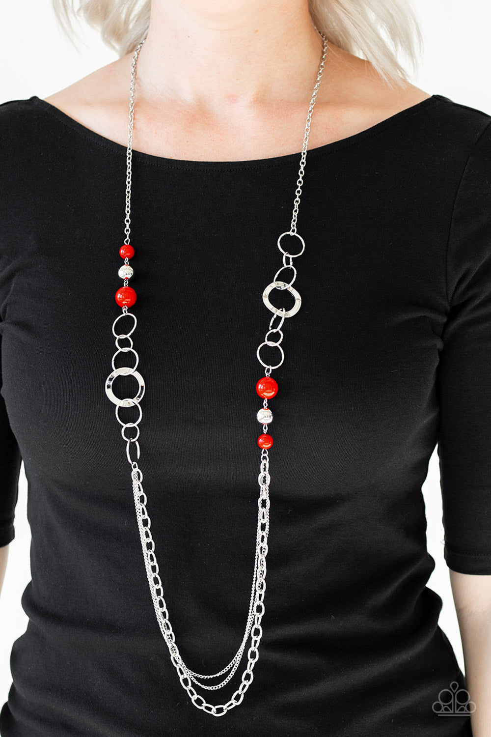 "Modern Motley" Red Necklace & Earring Set