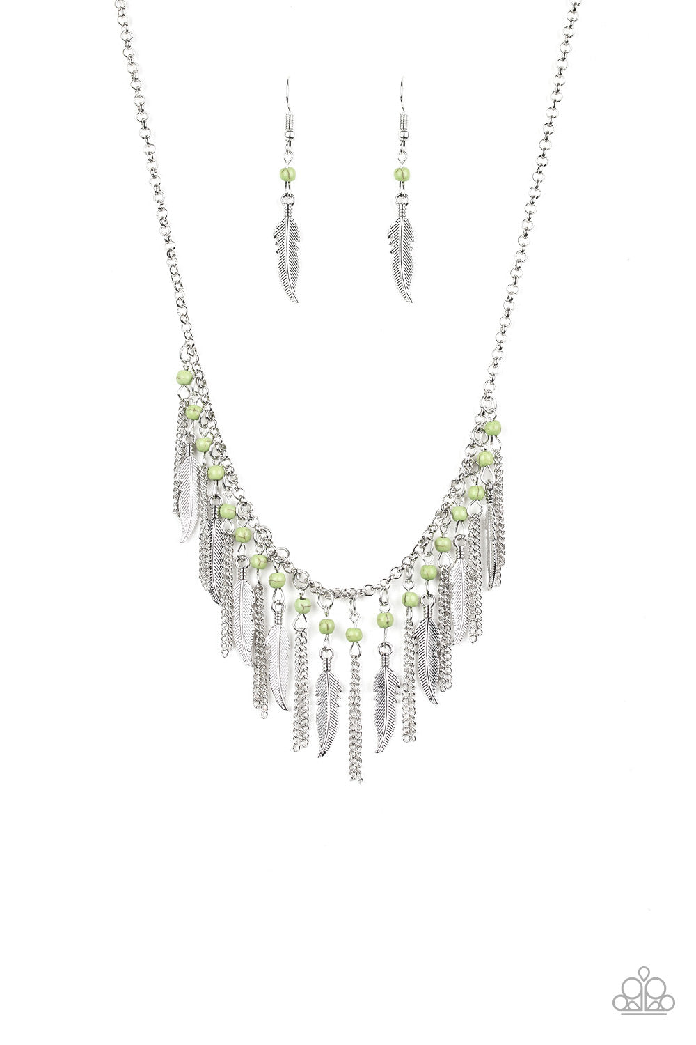 VINTAGE VAULT "Feathered Ferocity" Green Necklace & Earring Set
