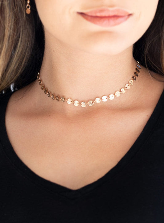 Summer Spotlight Gold Choker Necklace and Earrings