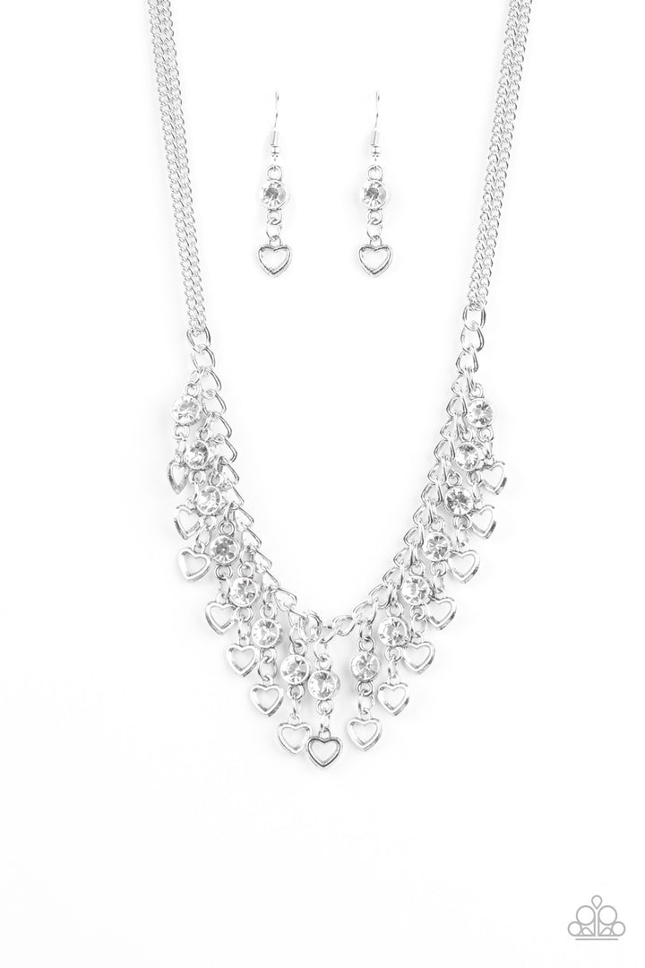 Valentines Day Drama White Necklace & Earring Set