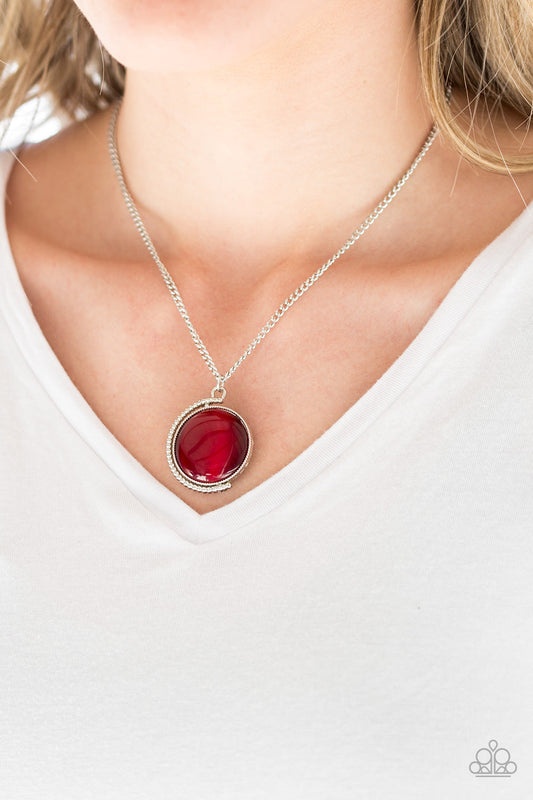 "Luminous Lagoon" Red Moonstone Pendant Silver Necklace & Earring Set
