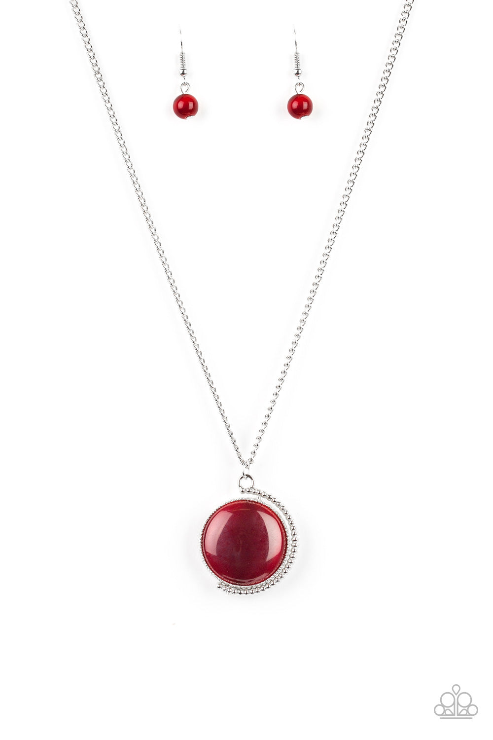 "Luminous Lagoon" Red Moonstone Pendant Silver Necklace & Earring Set