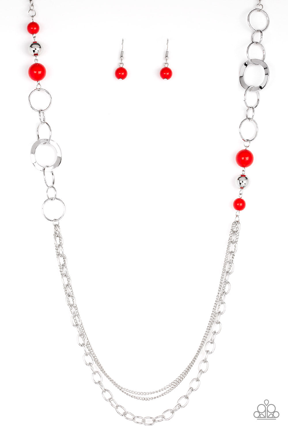 "Modern Motley" Red Necklace & Earring Set